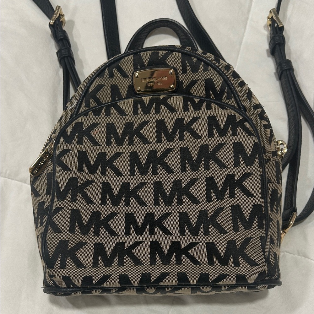 Michael Kors Beige and Black Logo Mini Backpack